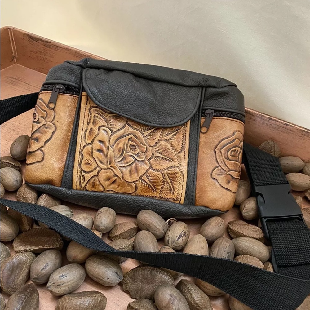 Leather rose bum bag